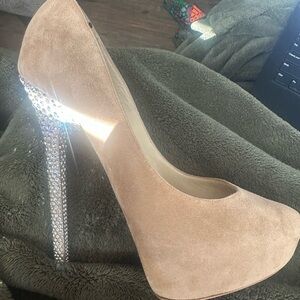 Jimmy Choo Tan Heels with Crystal Embellishments